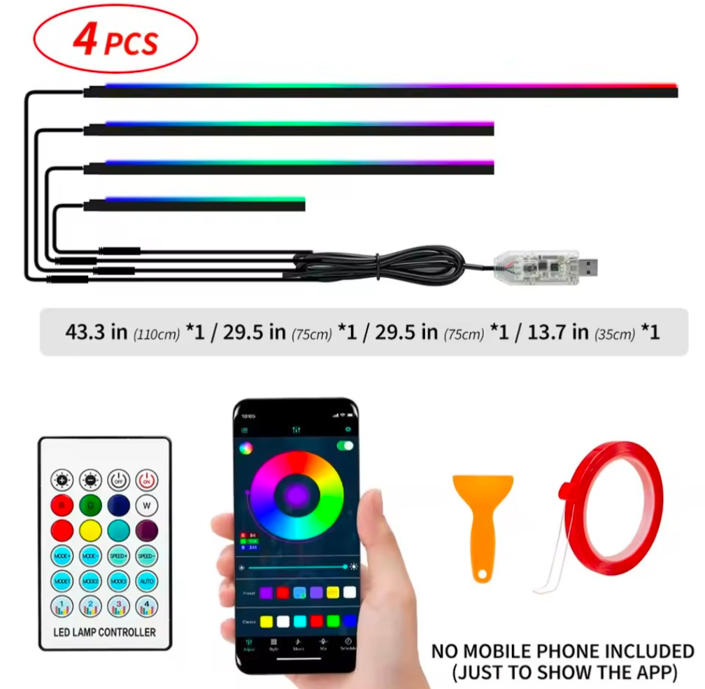 RGB Dreamcolor LED Car Interior Strip Light – 612 LEDs | APP, RF Remote and USB Control