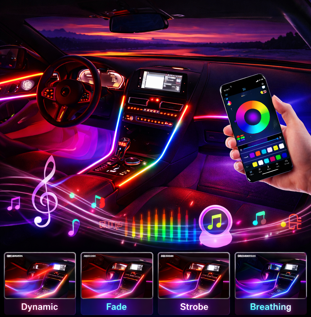 RGB Dreamcolor LED Car Interior Strip Light – 612 LEDs | APP, RF Remote and USB Control