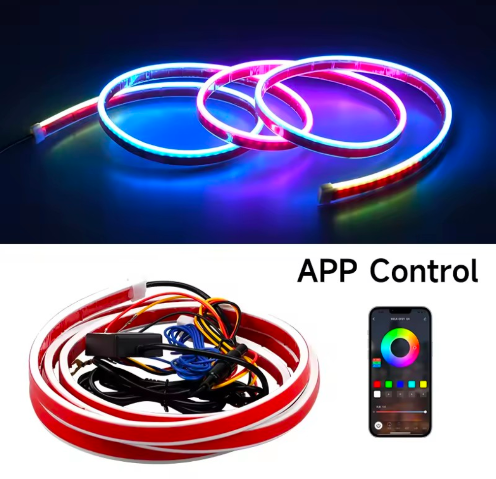 12V RGB LED Car Hood Light Strip – Ultra-Thin DRL with APP Control and Turn Signal