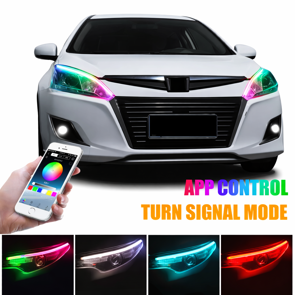2PCS Symphony DRL RGB LED Daytime Running Light Strip – APP Control Flowing Turn Signal