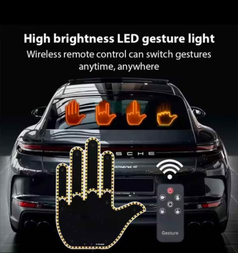 Funny Car Finger Gesture LED Light – Interactive Anti-Tailgating Warning Accessory