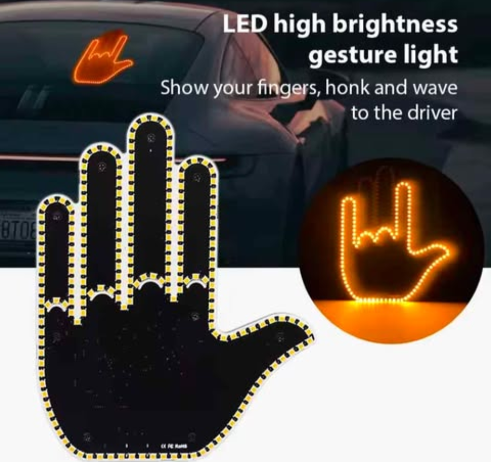 Funny Car Finger Gesture LED Light – Interactive Anti-Tailgating Warning Accessory