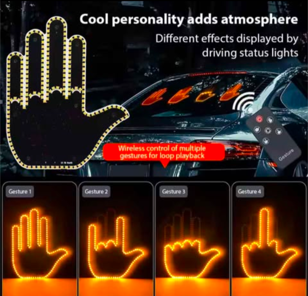 Funny Car Finger Gesture LED Light – Interactive Anti-Tailgating Warning Accessory
