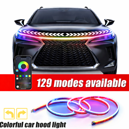12V RGB LED Car Hood Light Strip – Ultra-Thin DRL with APP Control and Turn Signal