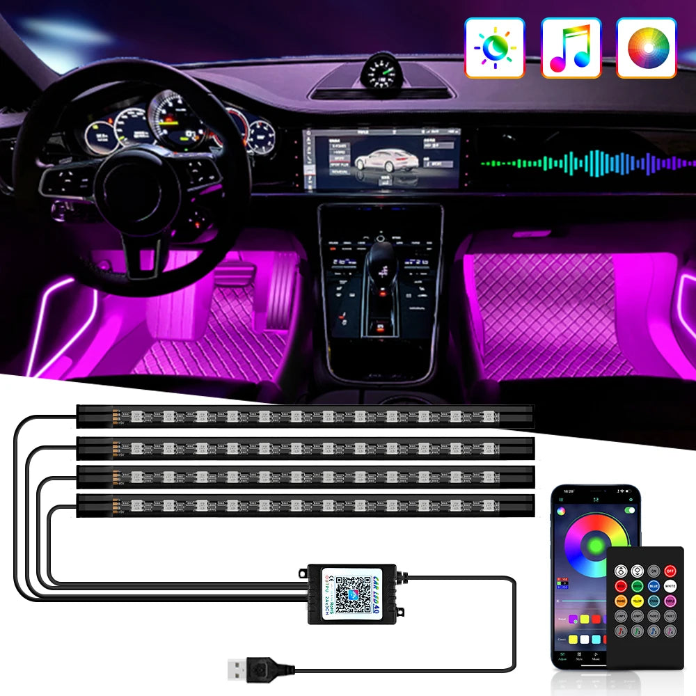 RGB Car Interior Ambient Light Strip – Music & Voice Control