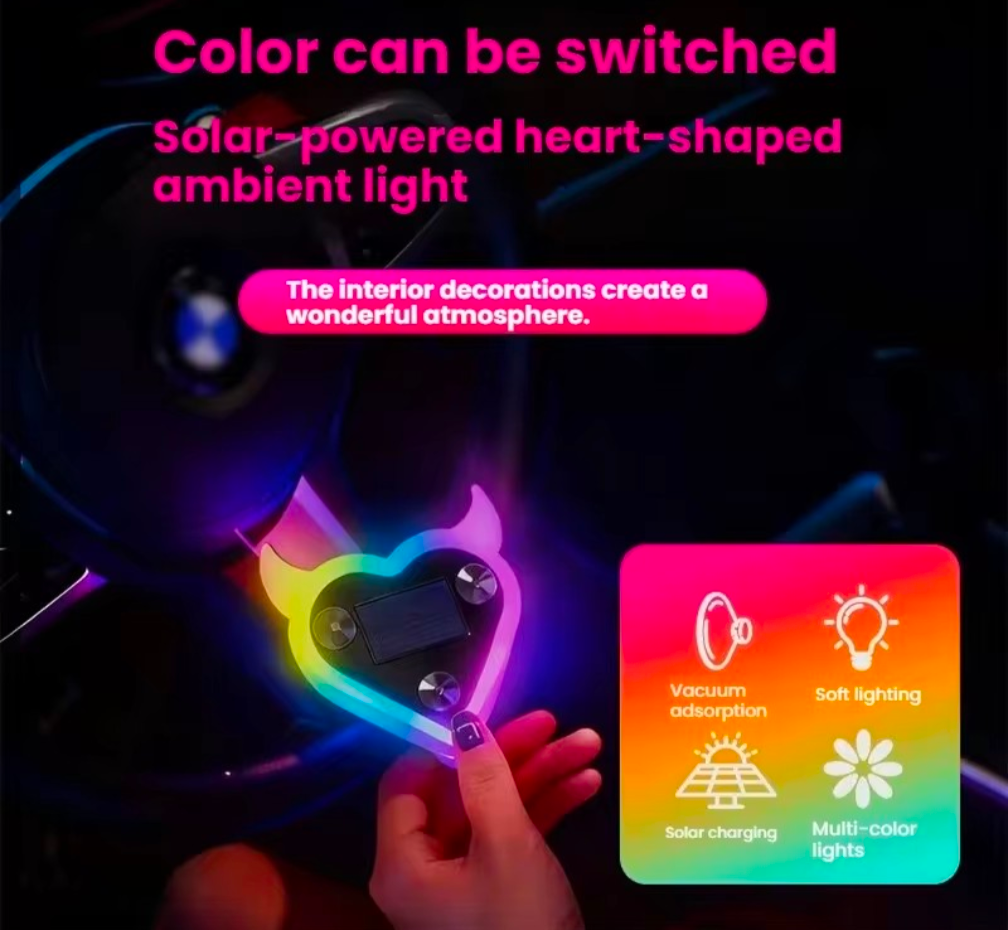 Solar LED Heart Dashboard Light – Neon Car Interior Decoration