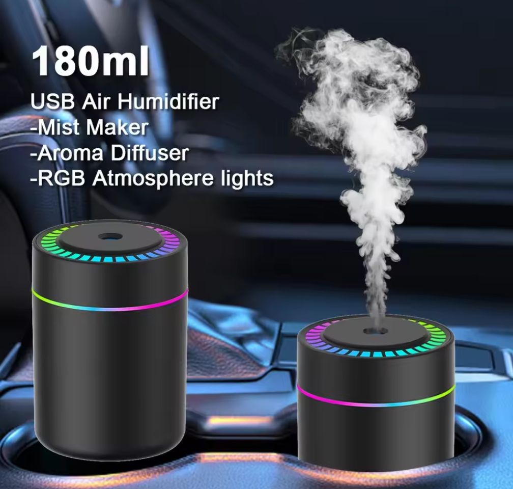 USB Mini Cool Mist Humidifier with Colorful Light – 180mL