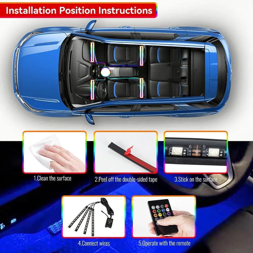 RGB Car Interior Ambient Light Strip – Music & Voice Control